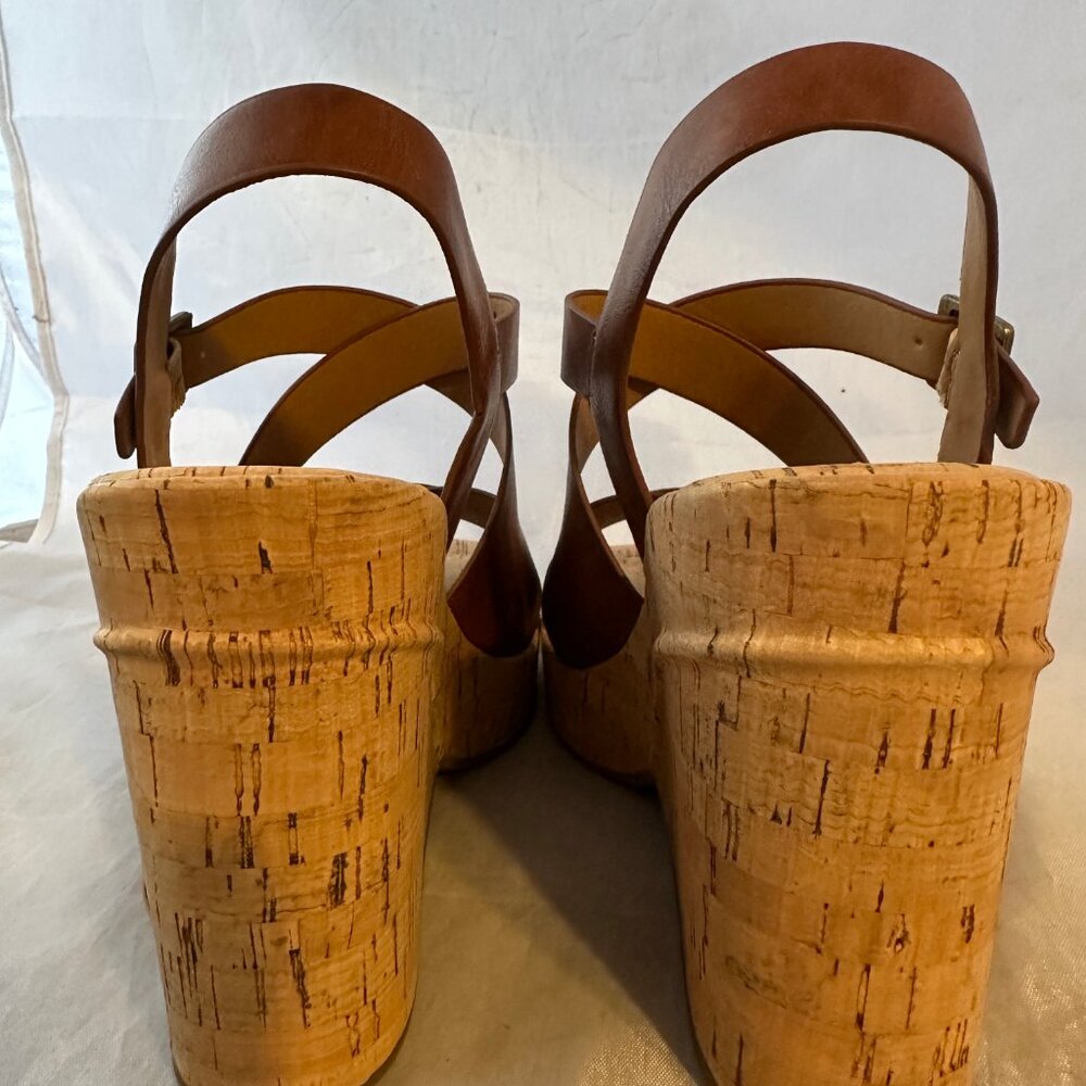 Kork-Ease Tan Leather Cork Platform Wedge Sandals - Picture 4 of 8
